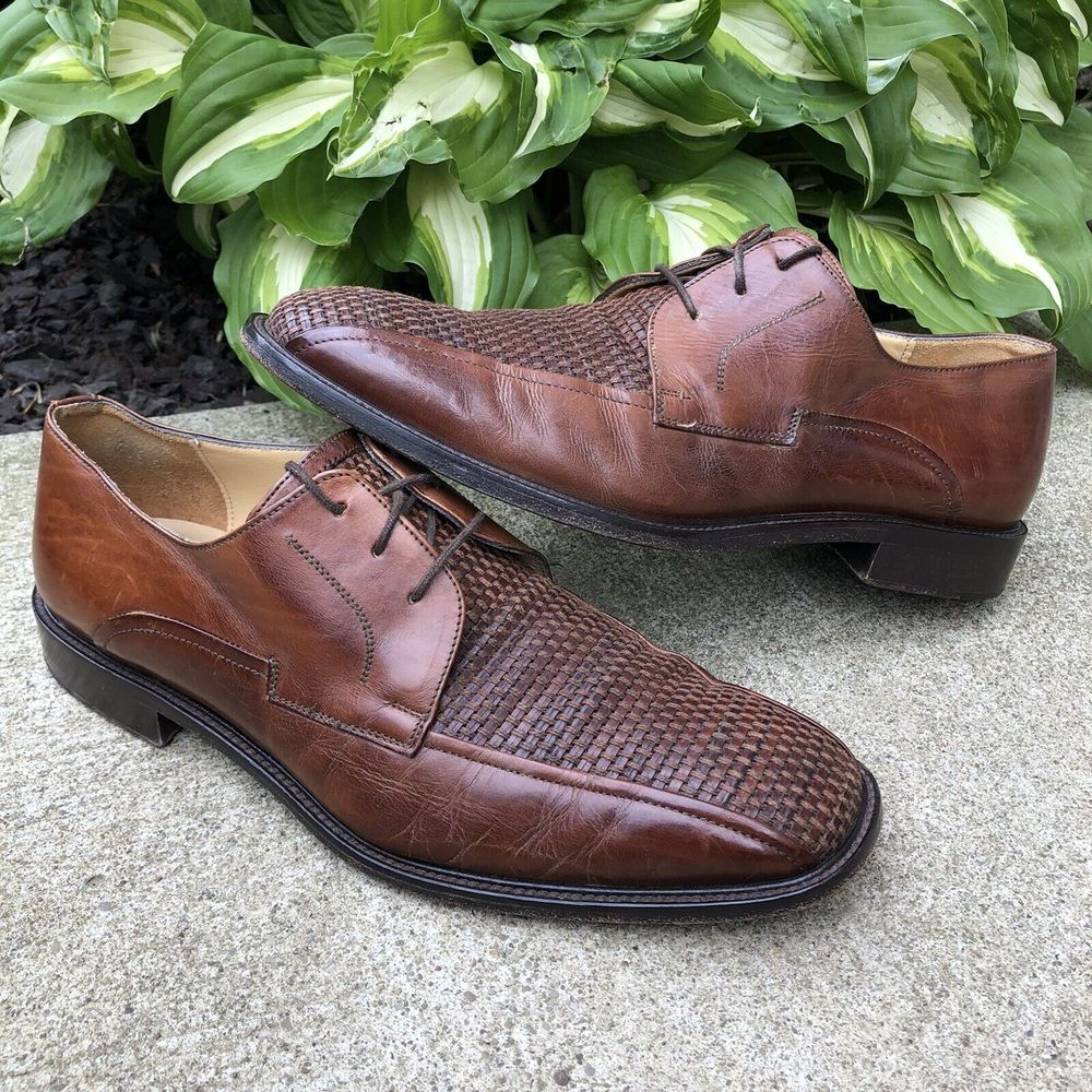Johnston &‎ Murphy Men's Size 10 M Woven Leather Oxford Dress Shoes Brown Italy